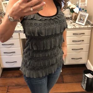 Grey and Black ruffle razor back top!
